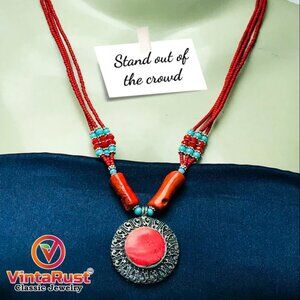 Beaded Multilayers Chain Necklace With Pendant, Ethnic Statement Necklaces